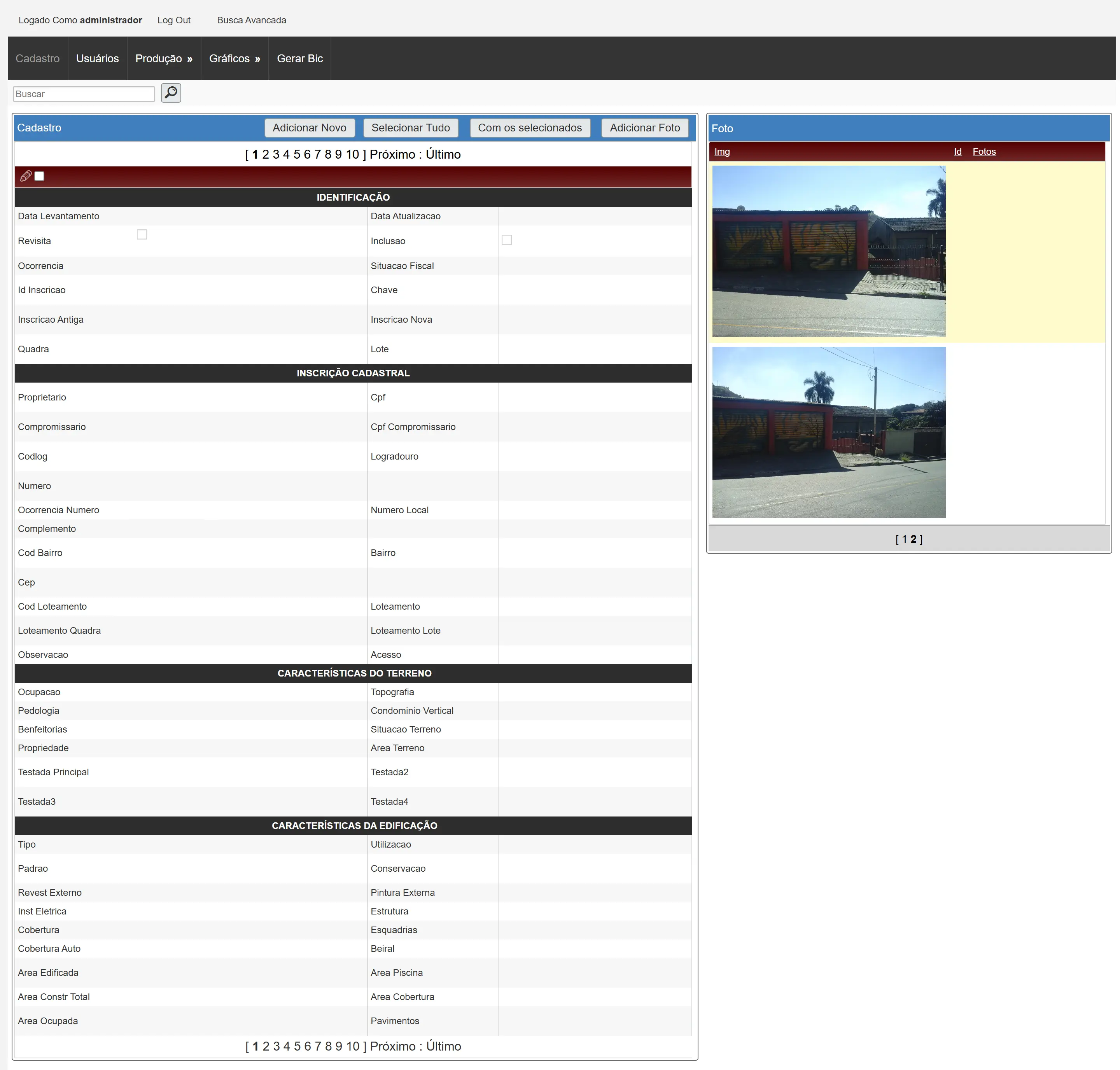 foto do sistema incad registro de informações preenchidas